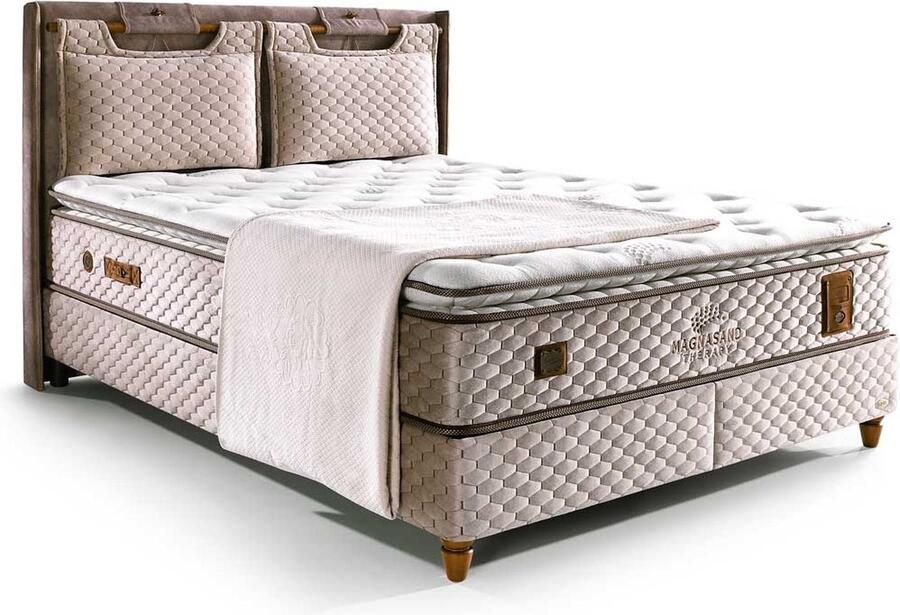 BSS Bedding Bambi Magnasand Bed Boxspring Set Complete Boxspring Bed Set met Matras Bed Set met Topper 2 x Bedbox 1 x Bedhoofdeinde Lichtbruin 160x200