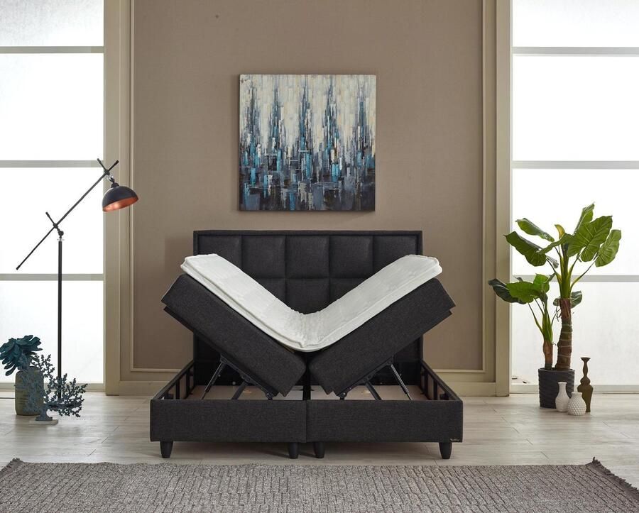 BSS Bedding Bambi Thermo Control Bed Boxspring Set Complete Boxspring 160x200 Slaapkamerbed 1 x Matras met Topper 2 x Bedbox 1 x Hoofdbord Wit