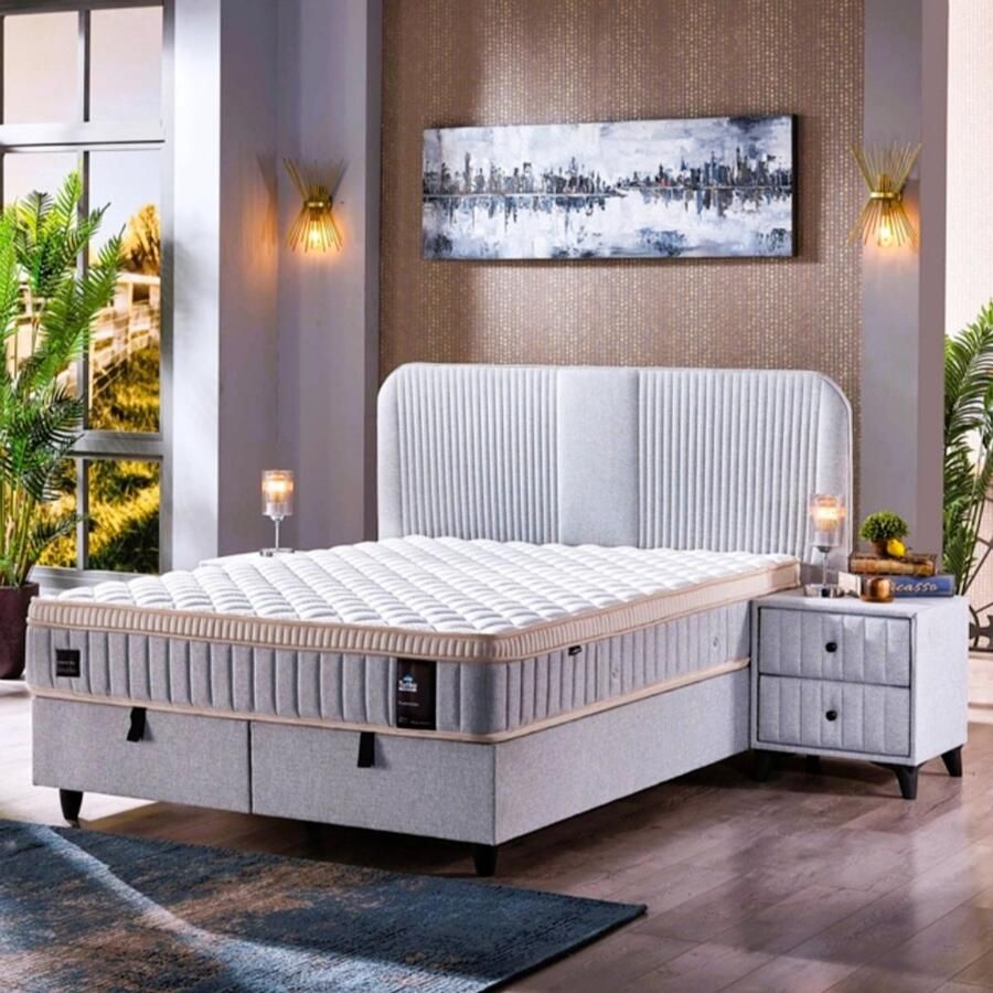 BSS Bedding Florence Complete Boxspring Kingsize Bedden Boxspring 180x200 Slaapkamerbed 1 x Matras met Topper 2 x Bedbox 1 x Hoofdbord