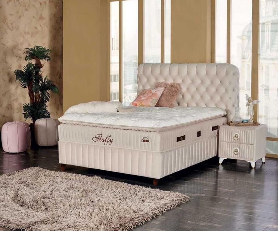 BSS Bedding Fluffy Complete Boxspring 180x200 Kingsize Bed Boxspring met Opbergruimte Bedden Slaapkamerbed 1 x Matras met Topper 2 x Bedbox 1 x Hoofdbord Beige - Foto 2