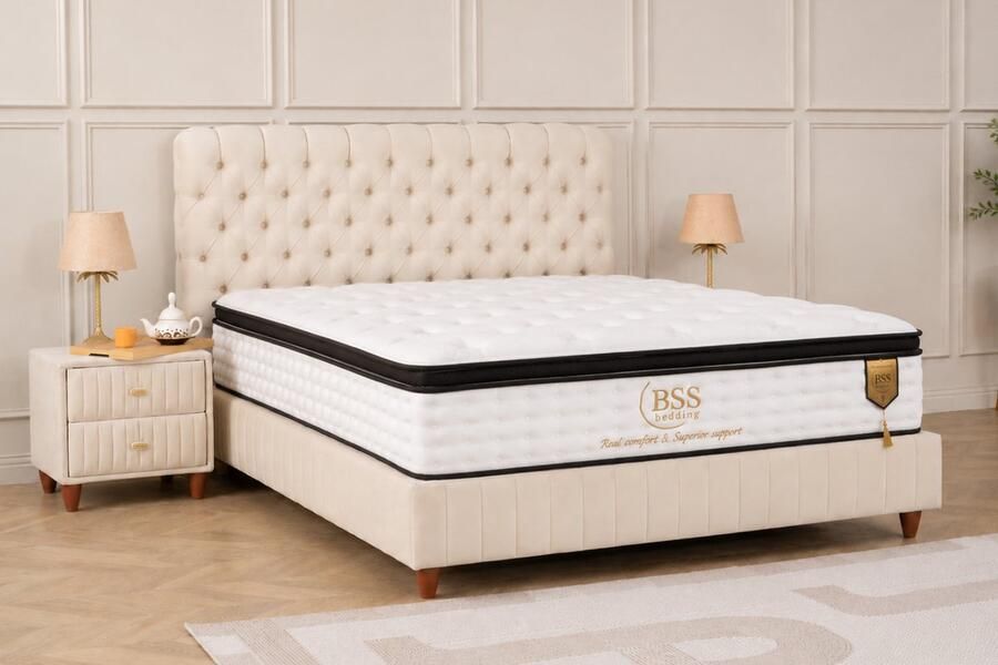 BSS Bedding Bambi Borjen Bed Boxspring Set Complete Boxspring 140 x 200 Slaapkamerbed 1 x Matras 2 x Bedlade 1 x Bedhoofdeinde Bed met Opbergruimte Lichtbruin - Foto 2