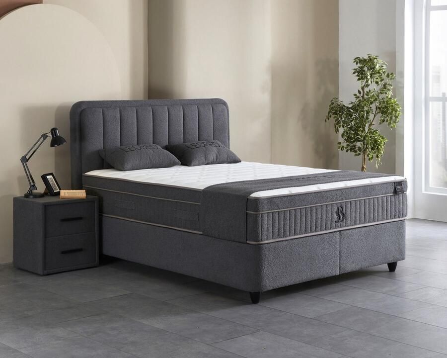 BSS Bedding Leobedd Complete Boxspring 160x200 Boxspring met Opbergruimte Bedden Slaapkamerbed 1 x Matras met Topper 2 x Bedbox 1 x Hoofdbord Vlekbestendige & Gemakkelijk te Reinigen Stof