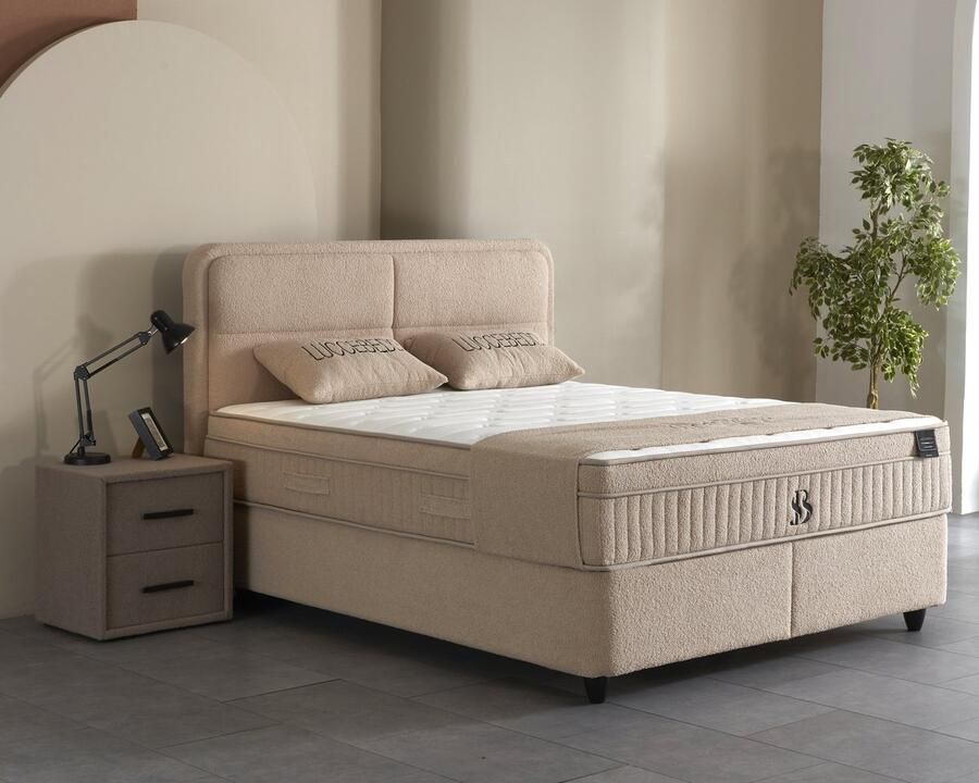 BSS Bedding Luccebedd Complete Boxspring 180x200 Boxspring met Opbergruimte Bedden Slaapkamerbed 1 x Matras met Topper 2 x Bedbox 1 x Hoofdbord Vlekbestendige & Gemakkelijk te Reinigen Stof