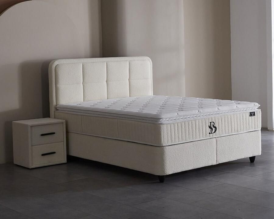 BSS Bedding Siabedd Complete Boxspring 160x200 Boxspring met Opbergruimte Bedden Slaapkamerbed 1 x Matras met Topper 2 x Bedbox 1 x Hoofdbord Vlekbestendige & Gemakkelijk te Reinigen Stof
