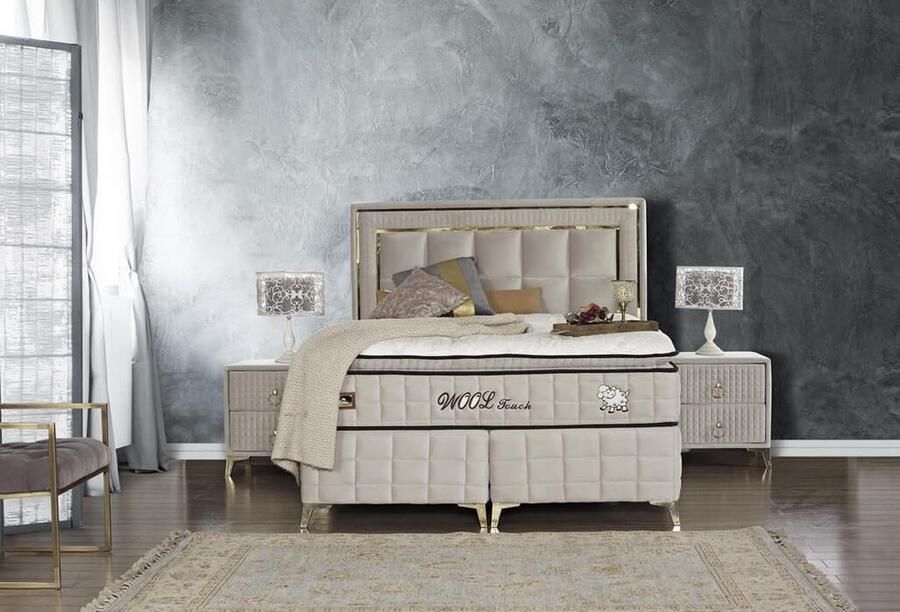 BSS Bedding WoolTouch Boxspring Complete Boxspring 180x200 Kingsize Boxspring Bedden Natuurlijke Schapenwol Luxe Bed Set Slaapkamerbed 1 x Matras met Topper 2 x Bedbox 1 x Hoofdbord - Foto 2
