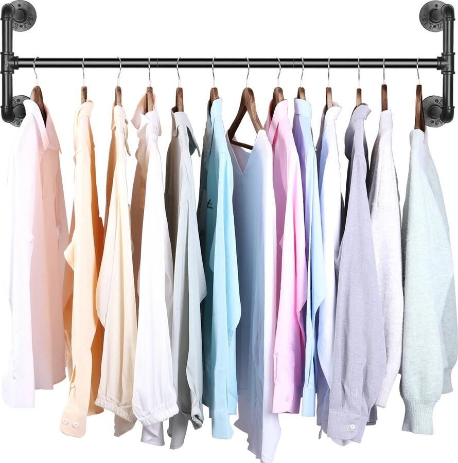 Btd Metalen Industriële Pijp Kledingrek Zwart Staal Kledingrek Zwart Buizen Kledingrek Industrieel Kledingrek Wand Kledingrek Zwart Staal Industrieel Design Ruimte Besparend