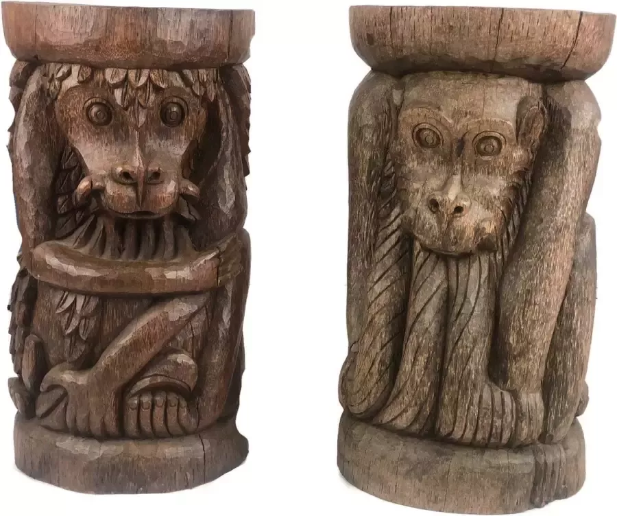 BuddhaShop Handgemaakte houten bijzettafel aap Houten beeld Indonesisch figuur Apen