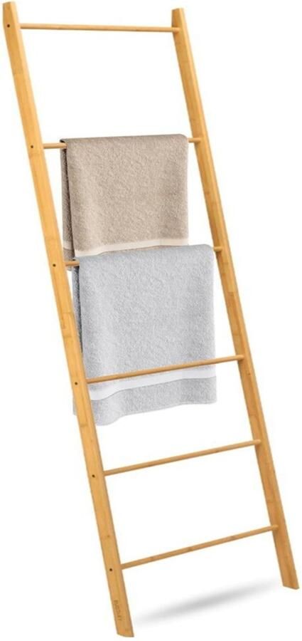 BUDDLEY Ladderrek Bamboe Handdoekladder Kledingladder Handdoekrek Kleding Handdoekenrek Handdoek Rek Staand Handoekrek Badkamer Slaapkamer Handdoekhouder Decoratieve Ladder Vrijstaand Kapstok Extra breed Hout