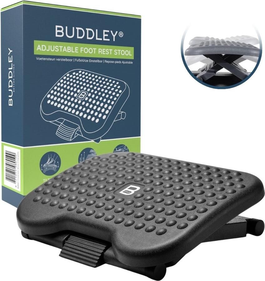 BUDDLEY Voetensteun Verstelbaar in 3 hoogtes Voetenbankje bureau ergonomisch Voetenbankjes verstelbaar Voetsteun kantoor DIN 4556 Ergonomische voetenbank office Extra stevig - Foto 2
