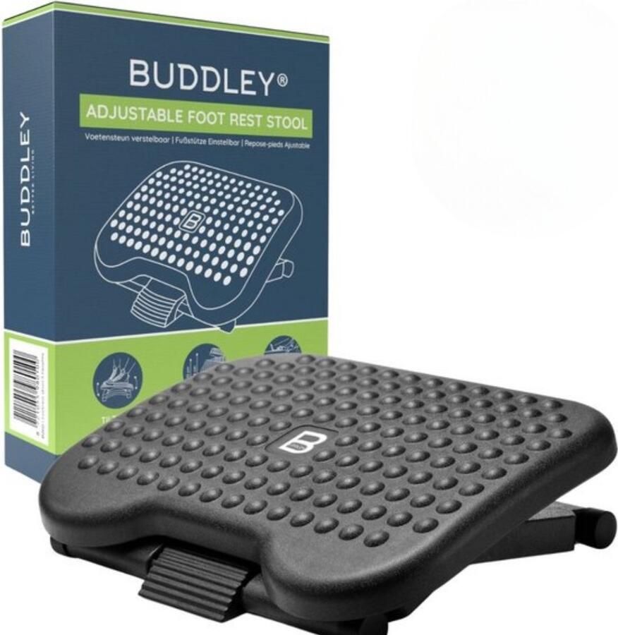 BUDDLEY Voetensteun Verstelbaar in 3 hoogtes Voetenbankje bureau ergonomisch Voetenbankjes verstelbaar Voetsteun kantoor DIN 4556 Ergonomische voetenbank office Extra stevig