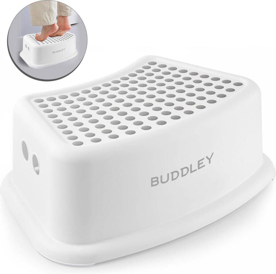 BUDDLEY Opstapje Kinderen – Opstapkrukje Volwassenen en Kinderen Krukje Badkamer Kinder Opstapje Keuken Opstapje Plastic Krukje Badkamer Kinder trapje Badkamer krukje Wit Opstapkrukje