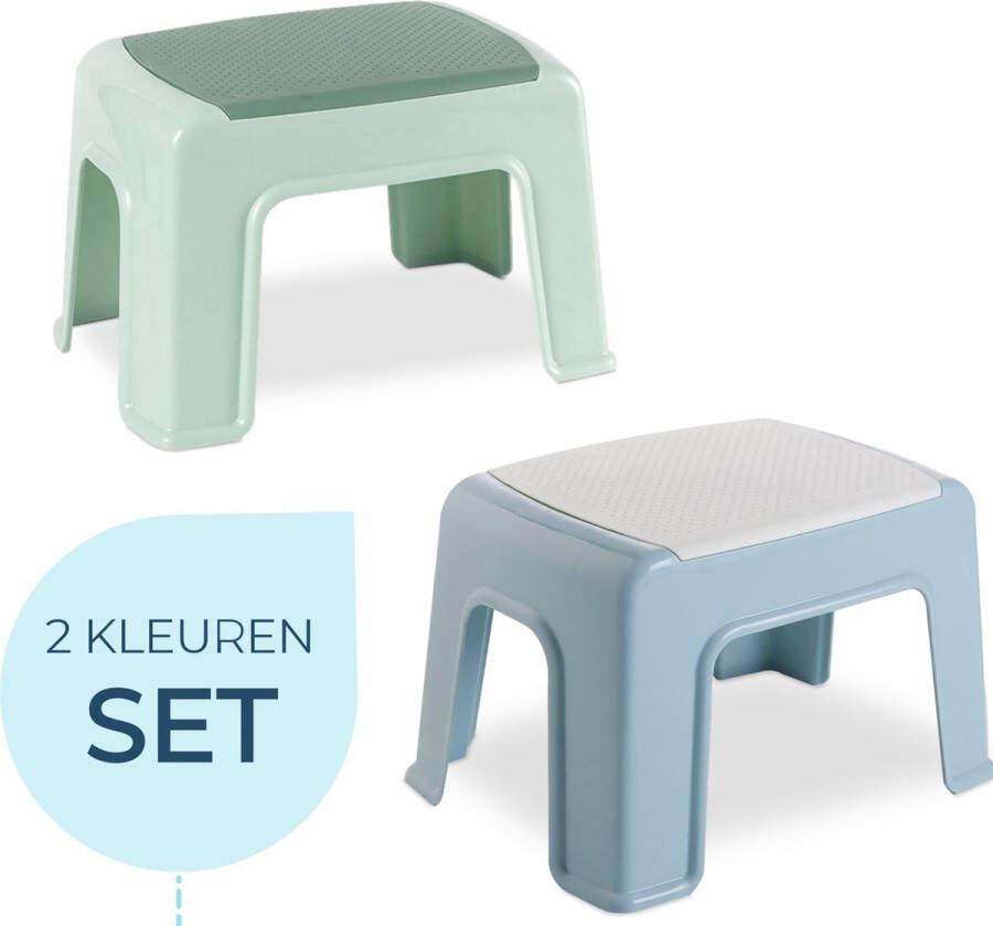 BUDDLEY Opstapje SET Groen Blauw Krukje Kinderen Krukje Opstapkrukje Keuken Krukje Badkamer Toilet Kinder Opstapje Kind Opstapjes Volwassenen Opstapje keuken Trapje Om op te zitten