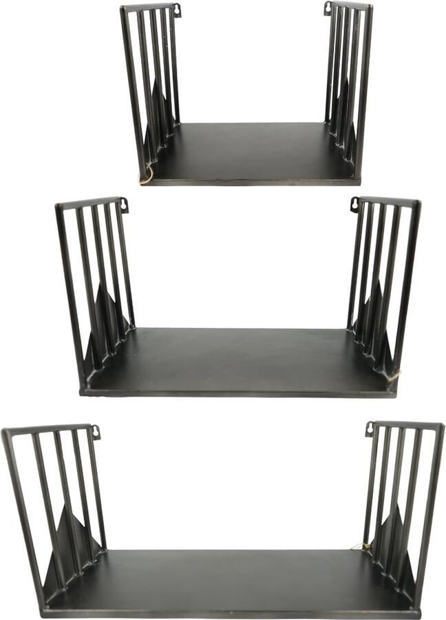 Budgetland Wandrek metaal zwart 52 cm set van 3