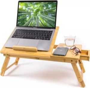 Budu Laptoptafel Bedtafel Banktafel Laptoptafel verstelbaar Laptoptafeltje Bamboe hout Laptopstandaard Ontbijttafel Ontbijt op bed