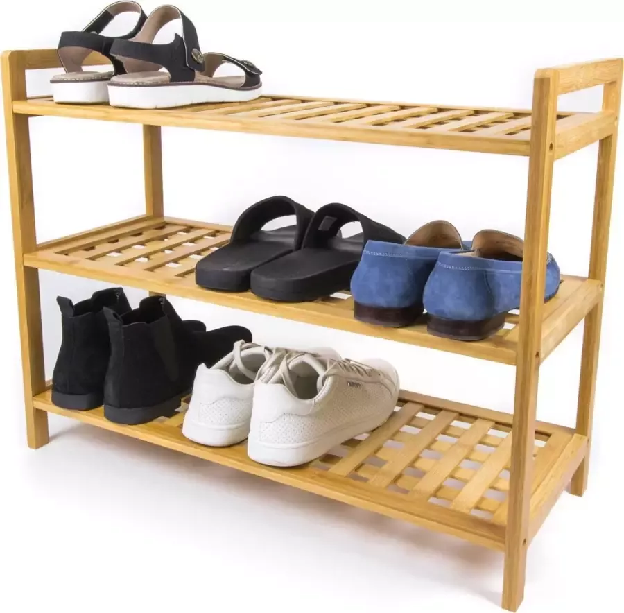 Budu Schoenenrek (3 niveaus) Schoenenrek bamboe Schoenenkast hout Schoenen Organizer