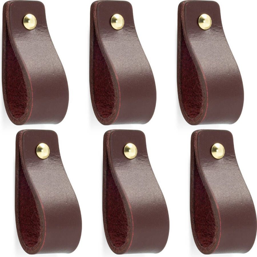 Buffel&Co Buffel & Co Leren Handgrepen – Set van 6 – 100% Leer – Leren Lusjes – Inclusief Sierschroeven goud – Greepjes – Bordeaux