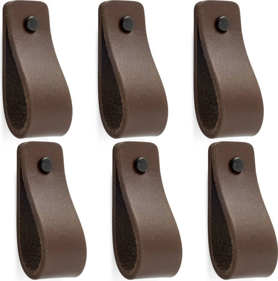 Buffel&Co Buffel & Co Leren Handgrepen – Set van 6 – 100% Leer – Leren Lusjes – Inclusief Sierschroeven zwart – Greepjes – Rood