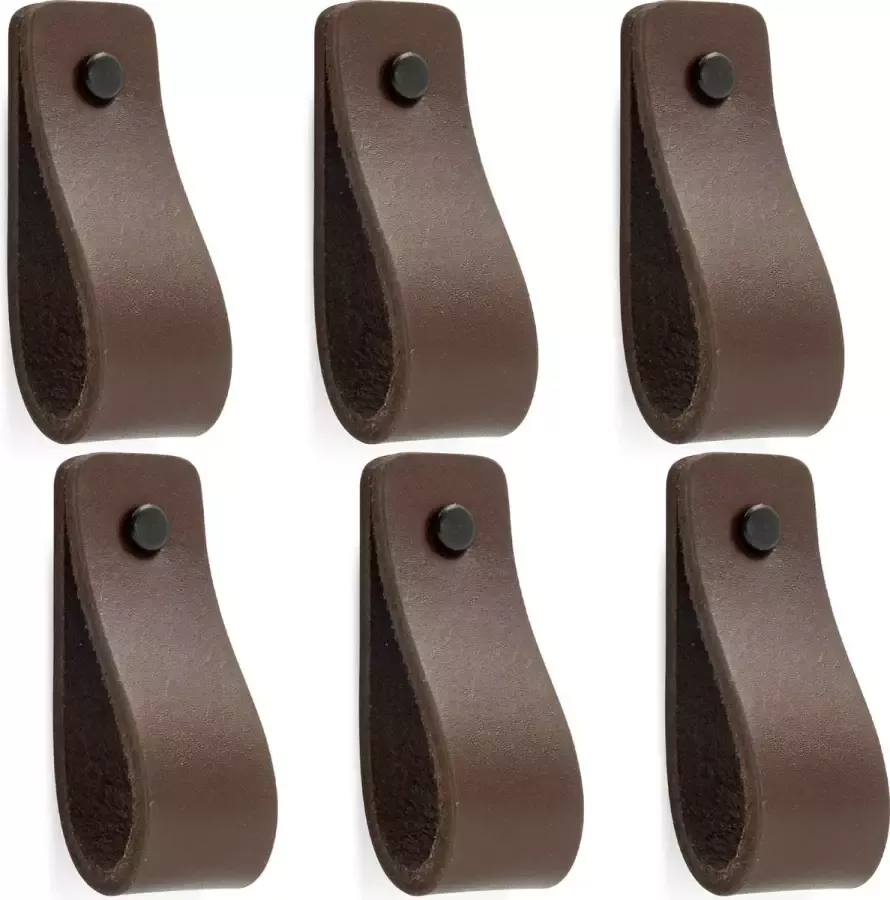 Buffel&Co Buffel & Co Leren Handgrepen – Set van 6 – 100% Leer – Leren Lusjes – Inclusief Sierschroeven zilver – Greepjes – Mat Zwart