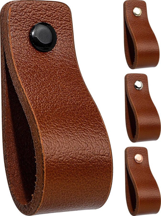 Buffel&Co handgrepen voor keukenkastjes Leren meubelgrepen Ikea kast Keuken Vitrine Badkamer Buffelleer Cognac Set van 4 Lade grepen