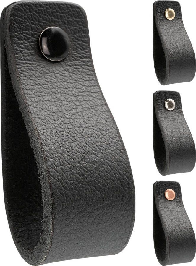 Buffel&Co handgrepen voor keukenkastjes Leren meubelgrepen Ikea kast Keuken Vitrine Badkamer Zwart Buffelleer Set van 4 Lade grepen