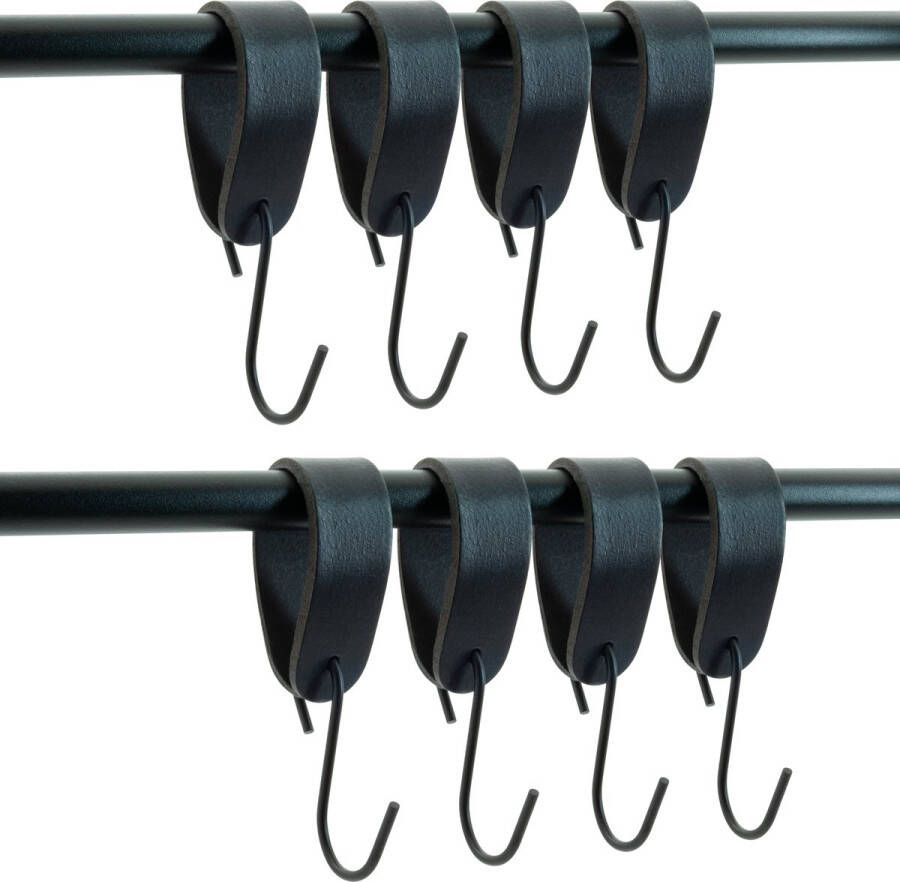 Buffel&Co Ophanghaken Leren S-haak hangers Zwart 8 stuks 15 x 2 5 cm – Handdoekhaakjes – Kapstokhaak
