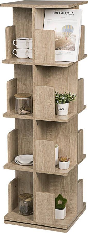 BukkitBow 360 Graden Draaiende Boekenkast Plank 4 Tiers Opslag voor Woonkamer 128CM Hoog