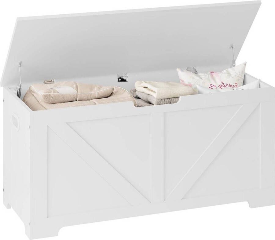 Rootz Living Rootz Witte Schoenenbank met Opbergruimte Bedbank Poef 76L Verborgen Opbergruimte Robuust Bewerkt Hout 100cm x 47cm x 40cm