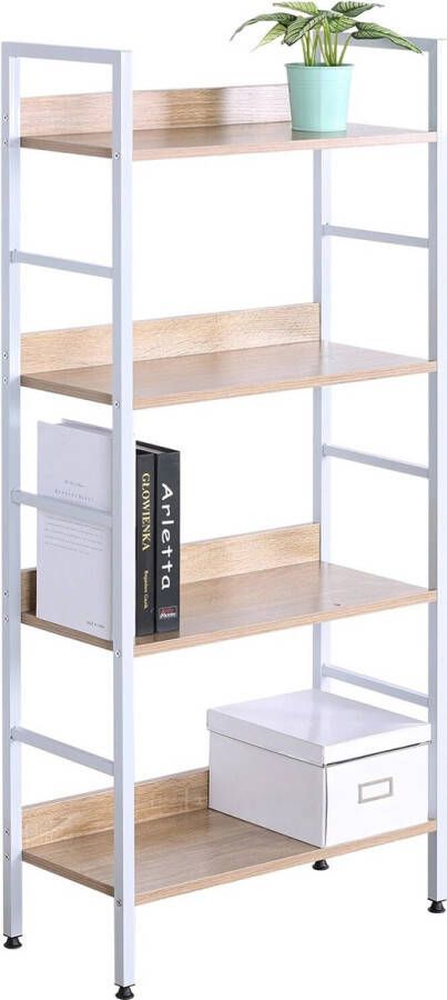 BukkitBow Boekenkast Metalen Rek met Licht Houten Planken Geschikt als Schoenenrek en Decoratierek (60X27 5X126CM)