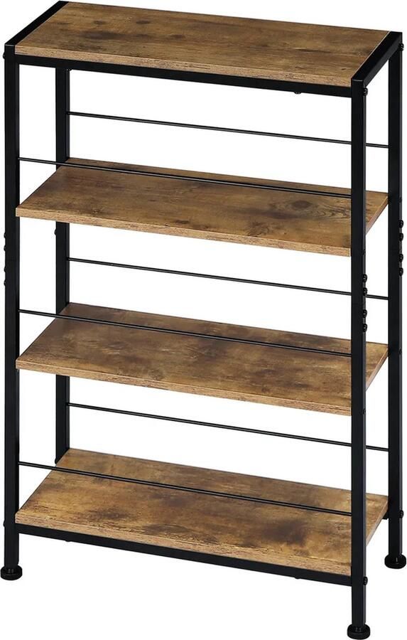 BukkitBow Boekenkast Rek Nisplanken 4 Niveaus Staande Kast Metalen Frame 50x78x20cm Vintage Bruin Zwart Sinterklaas Cadeau – Kerst Cadeau