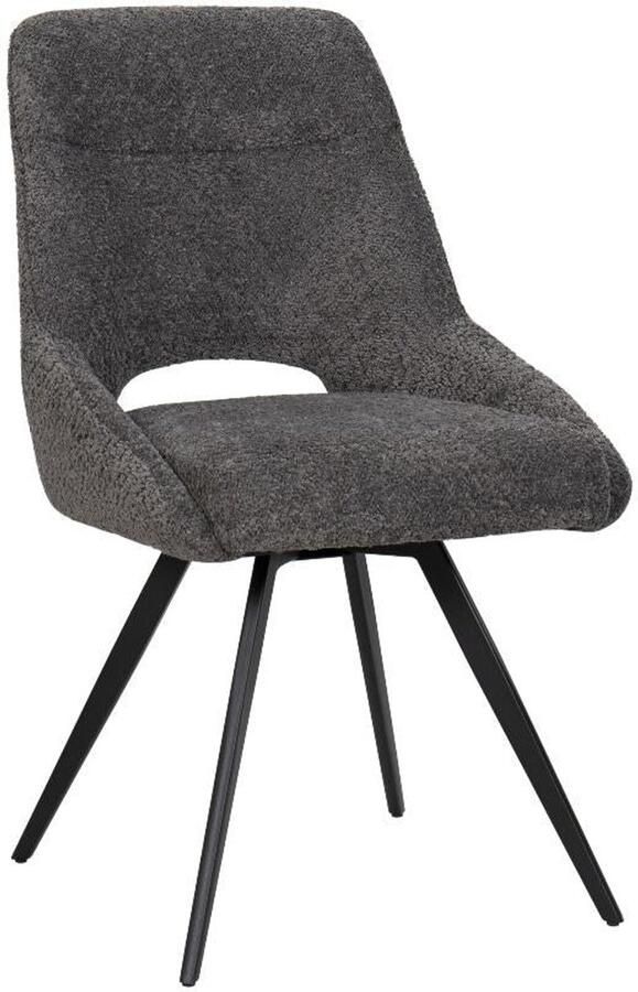 BukkitBow – Eetkamerstoel Keukenstoel Geschikt als Make-up Stoel Chenille & Metalen Onderstel Chenille Stof Donker Grijs
