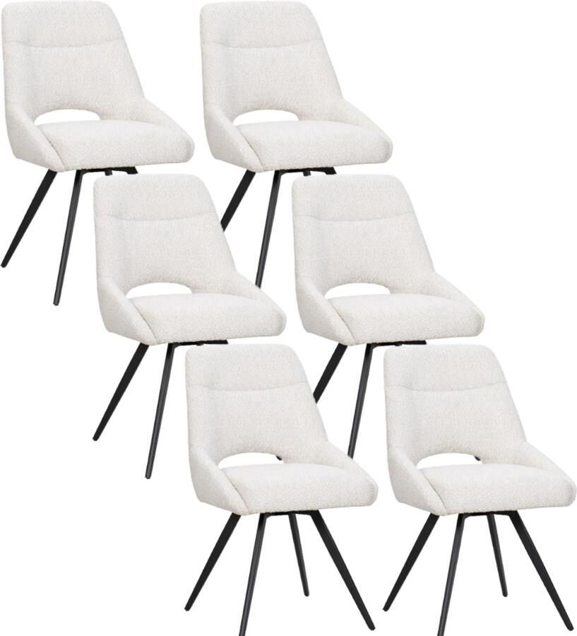 BukkitBow – Eetkamerstoel Keukenstoel Geschikt als Make-up Stoel Chenille & Metalen Onderstel Chenille Stof Beige 6 Stuks