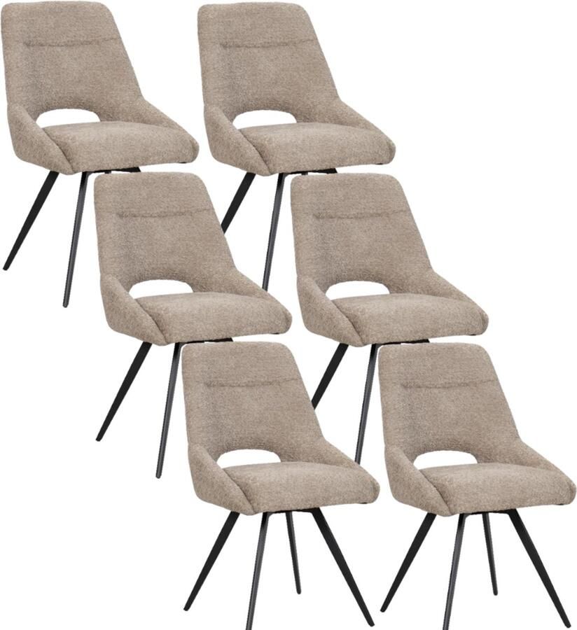 BukkitBow – Eetkamerstoel Keukenstoel Geschikt als Make-up Stoel Chenille & Metalen Onderstel Chenille Stof Taupe 6 Stuks