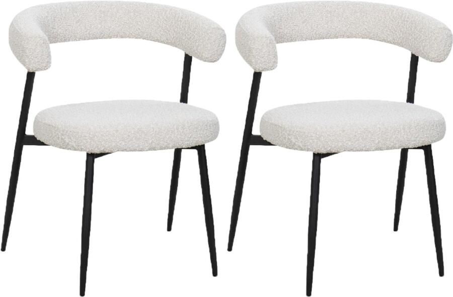 BukkitBow – Eetkamerstoel Keukenstoel Geschikt als Make-up Stoel Chenille Stof & Metalen Onderstel Open Design Creme 2 Stuks