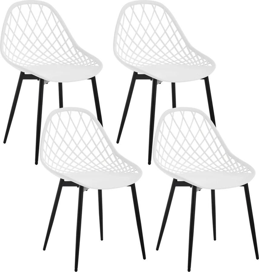 BukkitBow Eetkamerstoelen Set van 4 Holle Rugleuning Scandinavisch Design Metalen Poten Keukenstoelen Wit