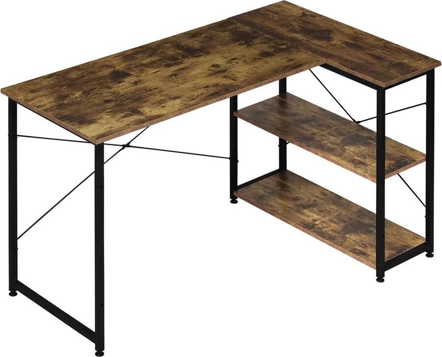 BukkitBow Hoekbureau Computer Kantoor Bureau met Opbergruimte Frame van Metaal 120X72CM Vintage Bruin