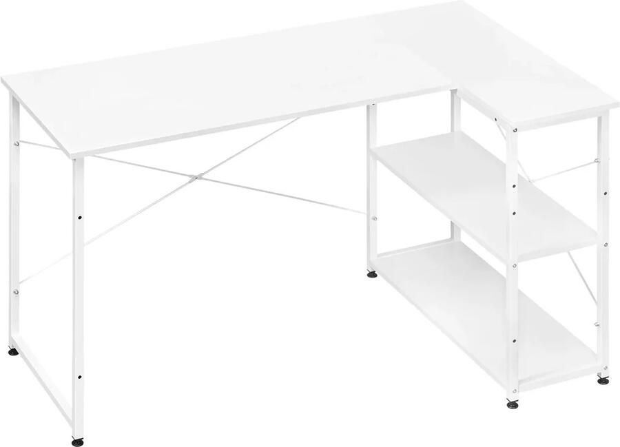BukkitBow Hoekbureau Computer Kantoor Bureau met Opbergruimte Frame van Metaal 120X72CM Wit