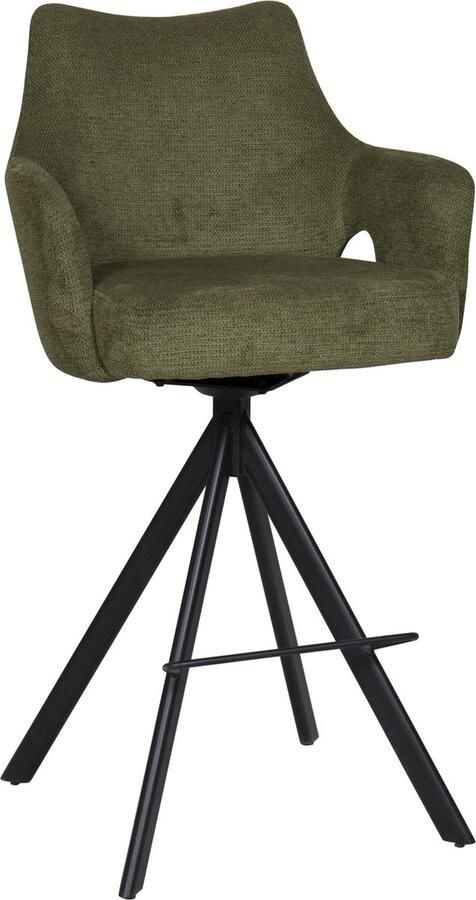 BukkitBow Luxe Moderne Barkrukken Draaibare Zitting met Voetensteun Aragon Stof met Metalen Onderstel Groen