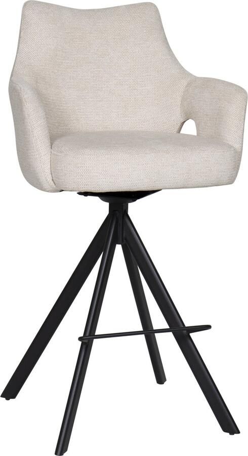 BukkitBow Luxe Moderne Barkrukken Draaibare Zitting met Voetensteun Aragon Stof met Metalen Onderstel Beige