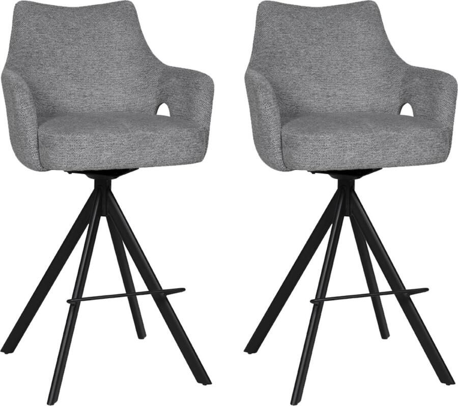 BukkitBow Luxe Moderne Barkrukken Set van 2 Stuks Draaibare Zitting met Voetensteun Aragon Stof met Metalen Onderstel Grijs