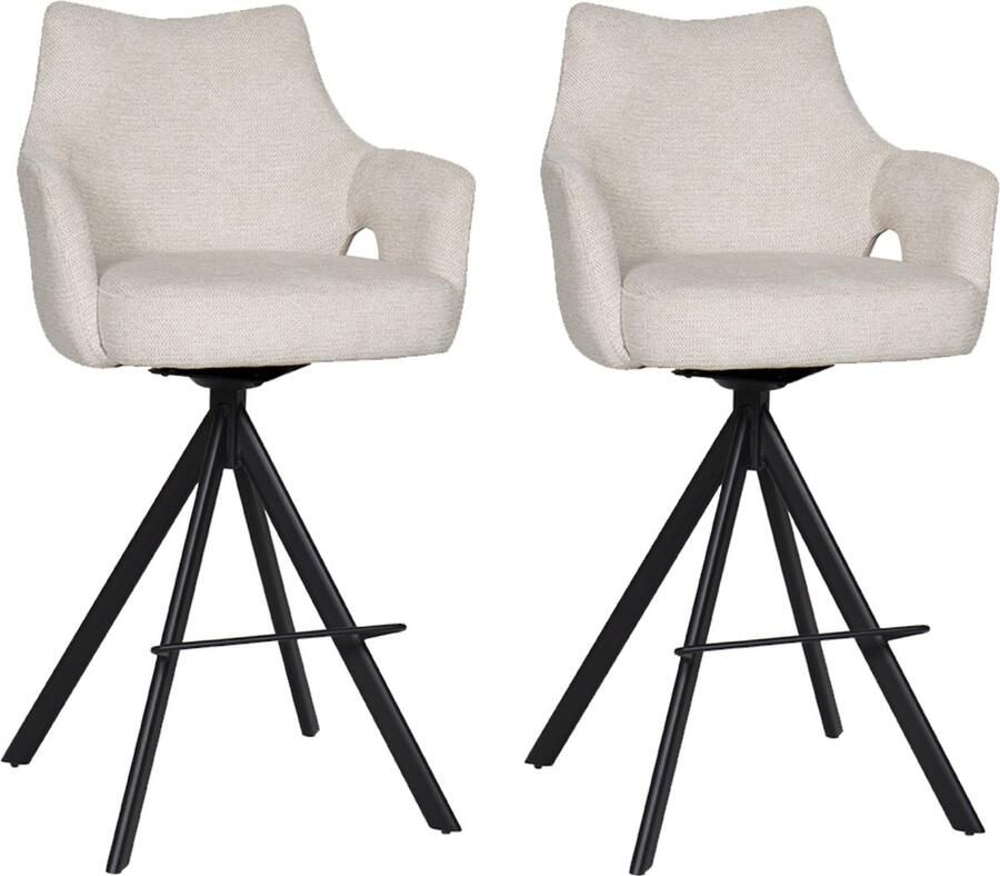 BukkitBow Luxe Moderne Barkrukken Set van 2 Stuks Draaibare Zitting met Voetensteun Aragon Stof met Metalen Onderstel Beige