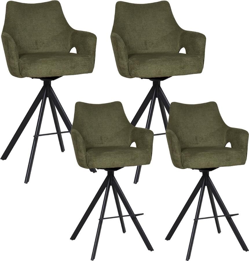 BukkitBow Luxe Moderne Barkrukken Set van 4 Stuks Draaibare Zitting met Voetensteun Aragon Stof met Metalen Onderstel Groen