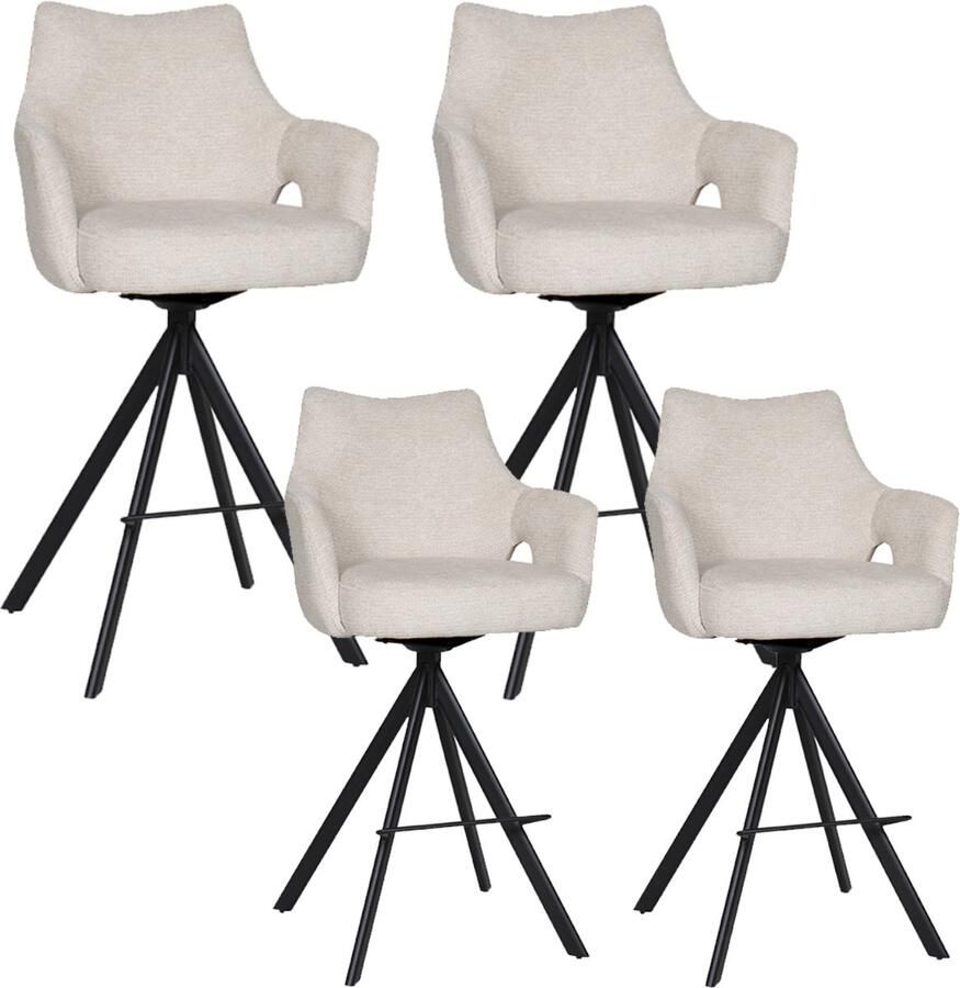 BukkitBow Luxe Moderne Barkrukken Set van 4 Stuks Draaibare Zitting met Voetensteun Aragon Stof met Metalen Onderstel Beige