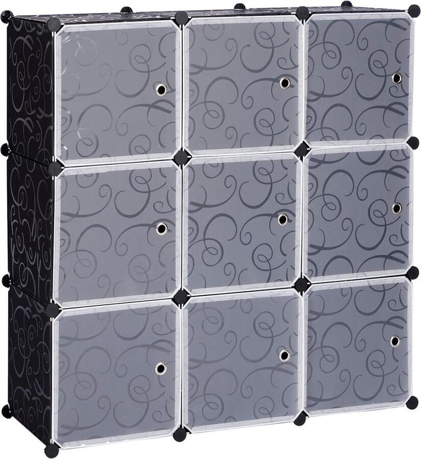 BukkitBow Modulaire Opbergkast Ook Geschikt Als Schoenenkast 9 Compartimenten 105X105X35CM Zwart