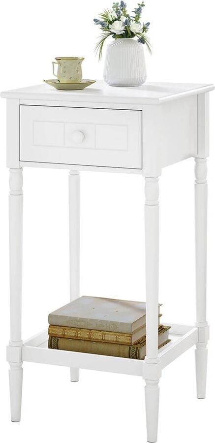 BukkitBow Nachtkastje met Lade en Blank Barok Massief Houten Poten Wit 1 Stuk
