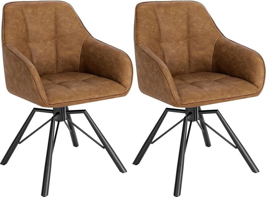 BukkitBow Set Eetkamerstoelen Keukenstoelen Lederen Stoelen 360 Graden Draaibaar Zithoogte 48CM Licht Bruin