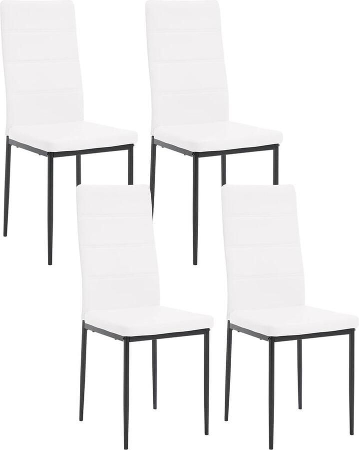 BukkitBow Set van 4 Eetkamerstoelen van Kunstleer met Metalen Onderstel Wit