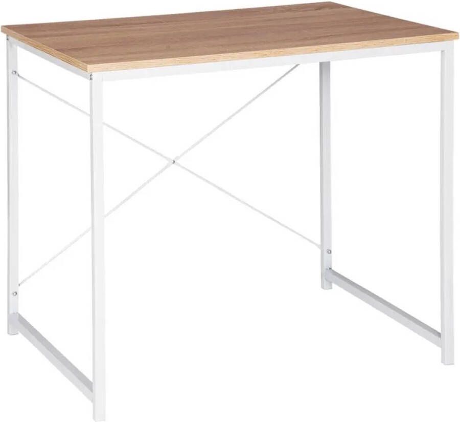 BukkitBow Bureau Computertafel (80X70X60CM) Wit met Licht Hout