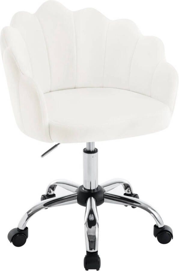 BukkitBow Bureaustoel met Bloembladontwerp Fluweel & Metalen Onderstel Ergonomische Zitting In Hoogte Verstelbaar Cremé Wit Sinterklaas Cadeau – Kerst Cadeau