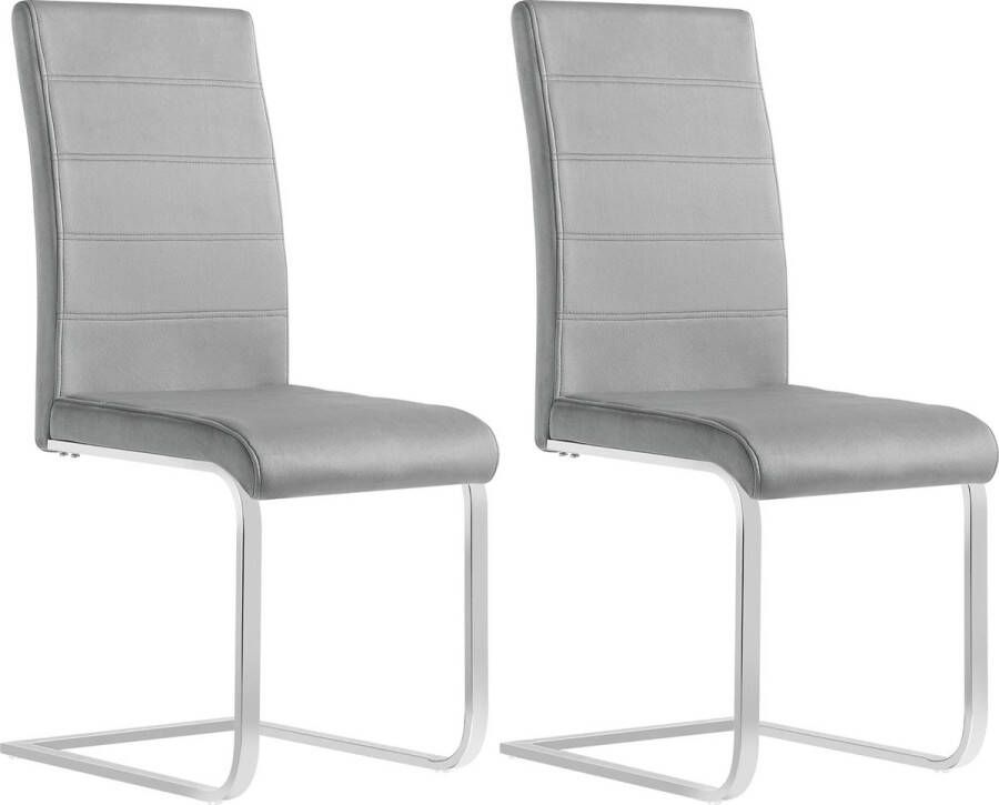 BukkitBow Eetkamerstoel Keukenstoel Cantilever Stoel Velvet Fluweel Stoel met Metalen Onderstel Zithoogte 48.5CM Set van 2 Stuks Donker Grijs