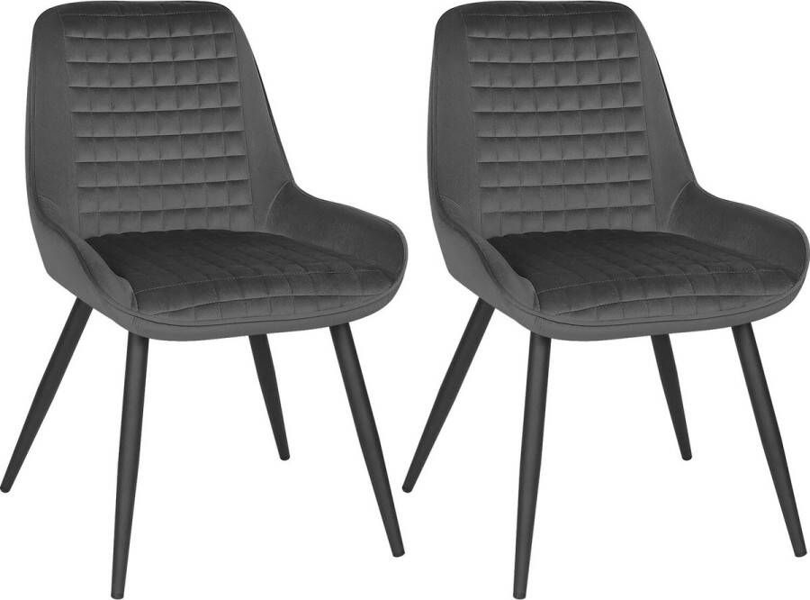 BukkitBow Eetkamerstoel Keukenstoel Scandinavische Stoelen van Velvet Fluweel met Metalen Poten Set van 2 Stuks Zithoogte 47CM Donker Grijs